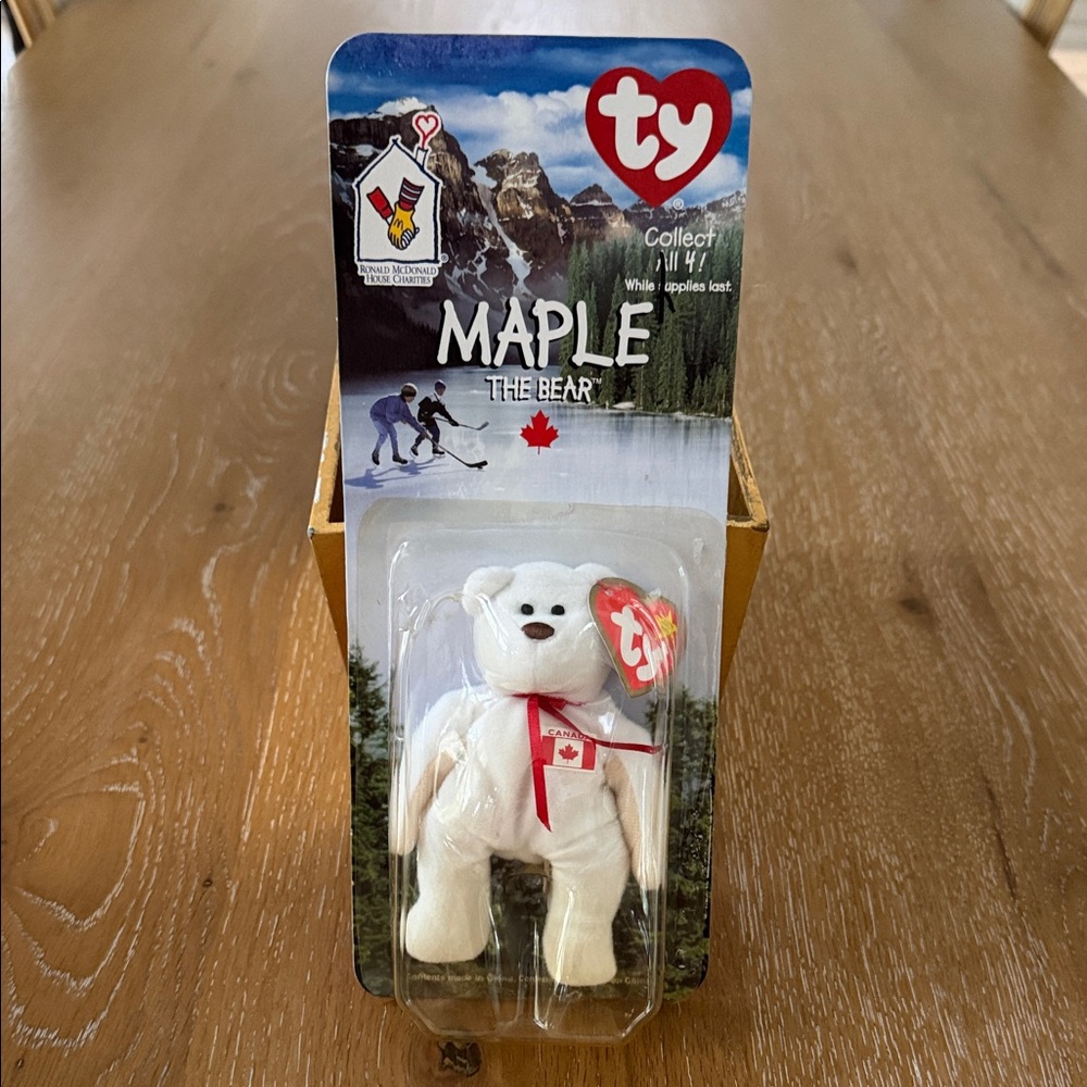 Ty Maple the Bear - White with Red Bow Plush